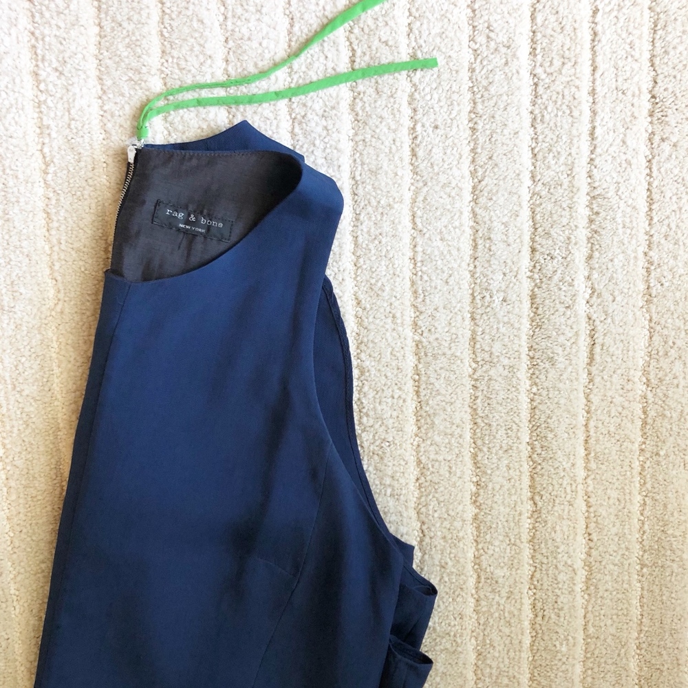 RAG & BONE blue high/low top w/ green tassel zip